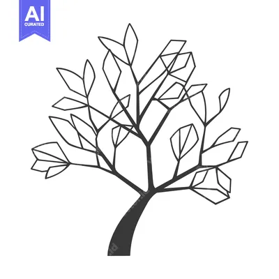 Aset desain premium: Geometric Outline of a Tree with Branches and Leaves