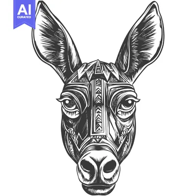 Aset premium populer: Geometric Patterned Donkey Head Illustration