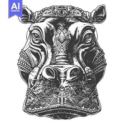 Aset premium populer: Geometric Patterned Hippopotamus Head