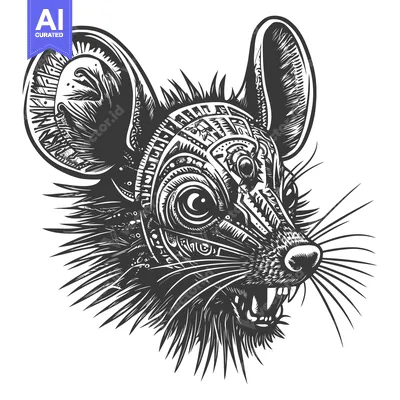 Aset desain premium: Geometric Patterned Mouse Head with Fangs