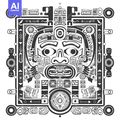 Aset premium populer: Geometric Pattern with Central Face and Ornate Border