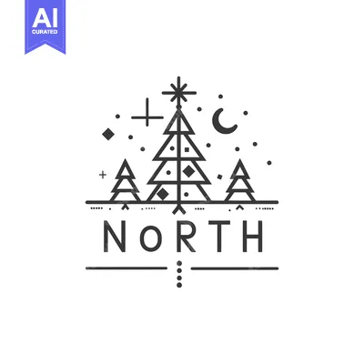Aset premium populer: Geometric Pine Tree Design with "North" Text