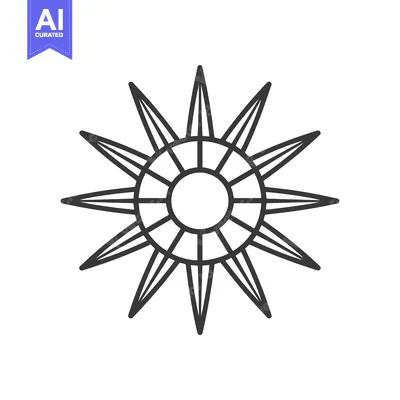Aset desain premium: Geometric Starburst with Central Circle and Radiating Lines