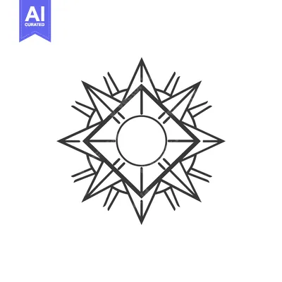 Aset desain premium: Geometric Sun with Rays and Square Center