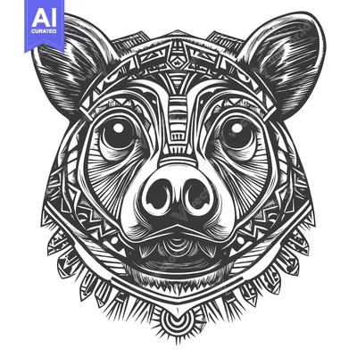 Aset desain premium: Geometric Tribal Bear Head with Detailed Patterns