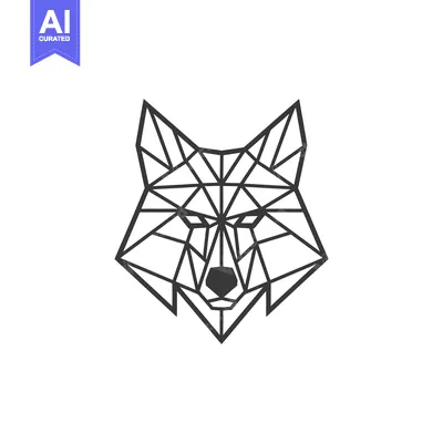 Aset premium populer: Geometric Wolf Head Illustration in Black and White