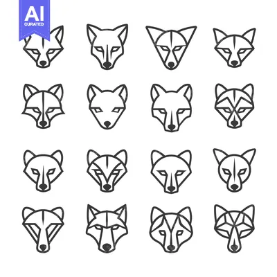 Aset premium populer: Geometric Wolf Head Line Art Icon Set