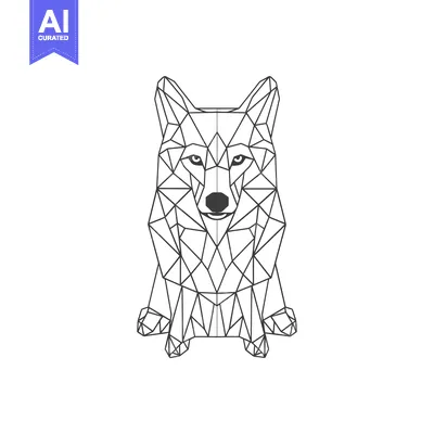 Aset premium populer: Geometric Wolf Illustration with Black Lines and White Background