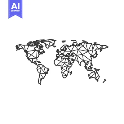 Aset premium populer: Geometric world map outlined in black with white background