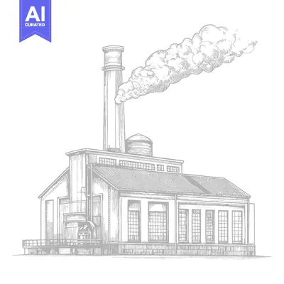 Popular premium asset: Industrial Factory Building Emits Smoke From Tall Chimney