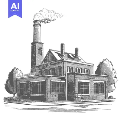 Aset desain premium: A Vintage Brick Factory Building With Smoke Stack