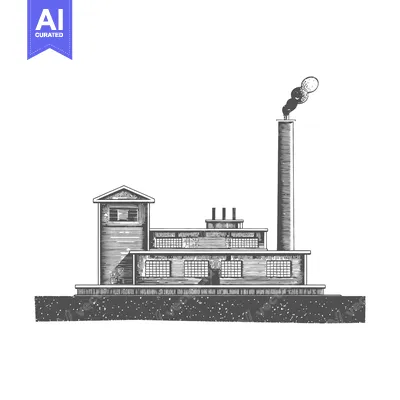 Aset premium populer: Industrial Factory Building with Tall Chimney Smoke