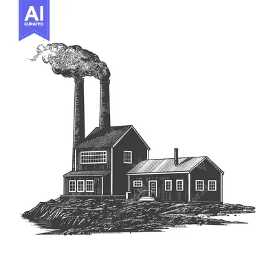 Aset premium populer: Industrial Factory Building With Smoke Stack Emission