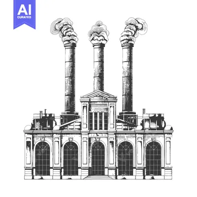 Aset premium populer: Grand Industrial Building With Three Tall Smokestacks