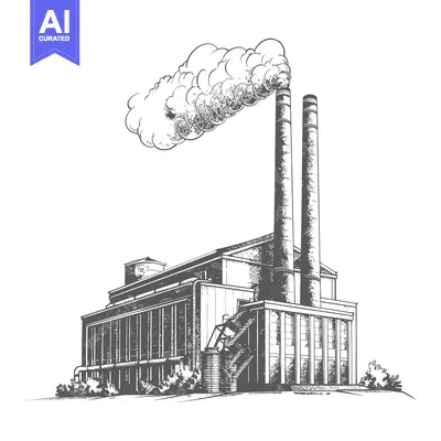 Aset premium populer: Industrial Factory Building Emits Smoke From Tall Chimneys