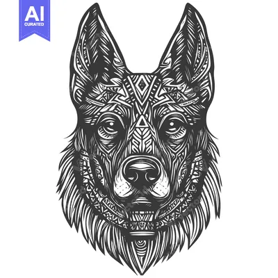 Aset premium populer: German Shepherd Dog Head with Tribal Geometric Pattern