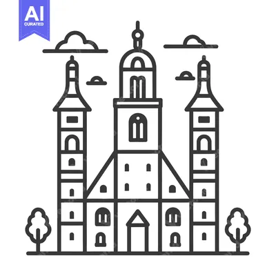 Aset premium populer: A detailed black and white illustration of an architectural structure