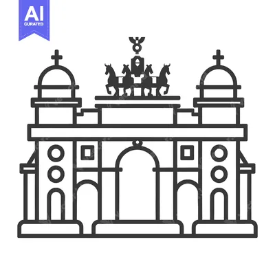 Aset desain premium: A monochrome architectural depiction featuring a quadriga and arches