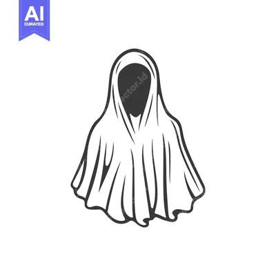Aset desain premium: Illustration of a cloaked and faceless figure in black and white