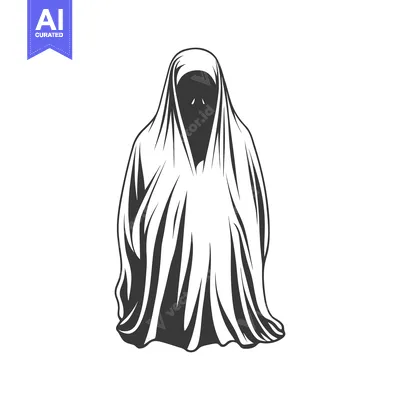 Premium design asset: A standing figure of a draped person in monochrome style