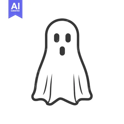 Aset desain premium: A simple cartoon image of a friendly looking ghost in white