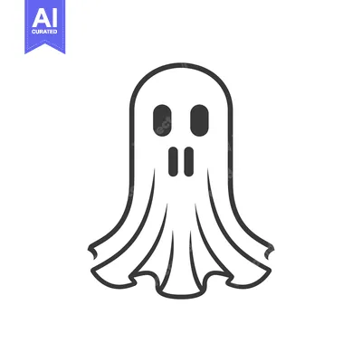 Aset desain premium: A simple outline drawing depicting a classic cartoon ghost figure