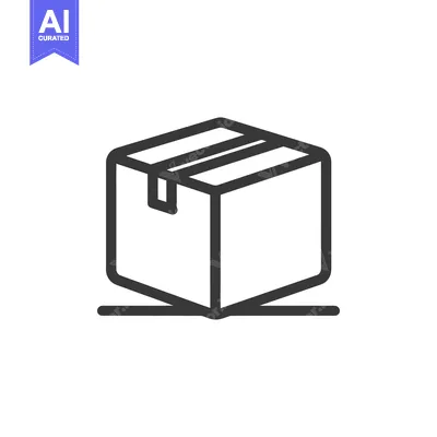 Aset premium populer: Minimalist Line Art: Isometric Cardboard Box Icon on White Background