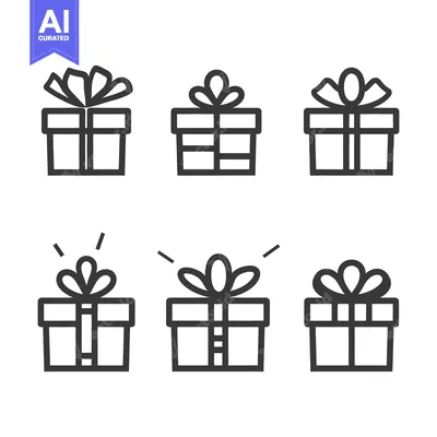 Aset desain premium: Simple black and white outline gift boxes with ribbons on top