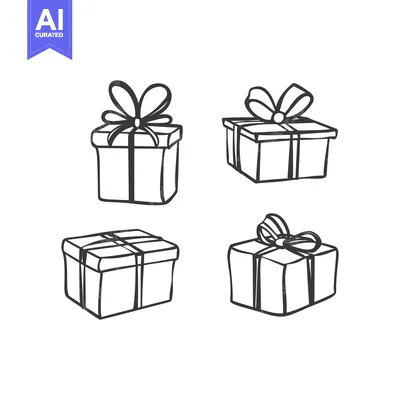 Aset premium populer: Four Line Drawings Of Decorative Boxes With Bows And Ribbons