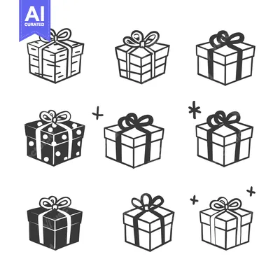 Aset premium populer: A collection of nine gift boxes with various ribbon designs