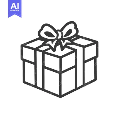 Aset premium populer: An outlined drawing of a wrapped gift box with a bow