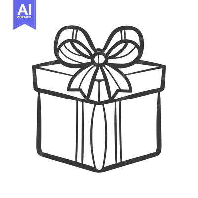 Aset desain premium: A Simple Line Drawn Image Featuring a Gift Box with a Bow