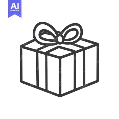 Premium design asset: A black and white line drawing of a wrapped present