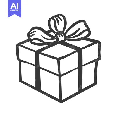 Aset desain premium: A graphic depiction of a wrapped gift box with a bow