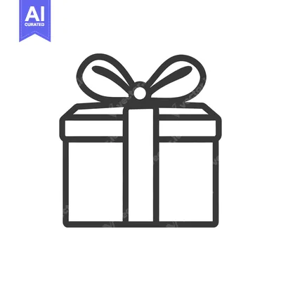 Aset desain premium: A simple outlined image of a gift box and tied bow