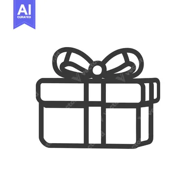 Aset desain premium: A Simple Outline Drawing Depicting A Gift Box And Bow