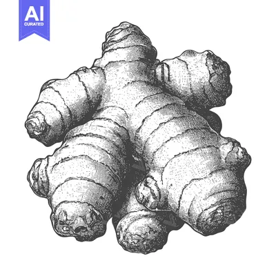 Detailed Engraving of a Fresh Ginger Root