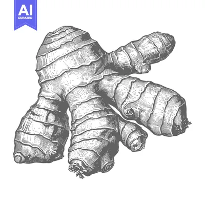Aset desain premium: Detailed Engraving of a Fresh Ginger Root