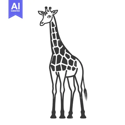 Aset premium populer: A detailed black and white illustration of a tall giraffe