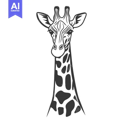 Aset premium populer: A detailed illustration of a giraffe portrait with a long neck
