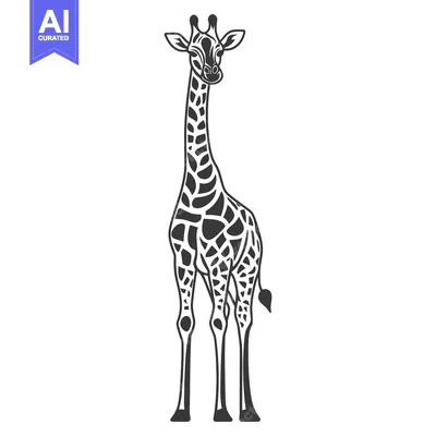 Popular premium asset: A detailed black and white illustration of a tall giraffe standing