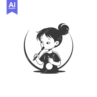 Premium design asset: Girl Brushing Teeth in a Circle Frame