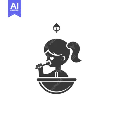 Aset premium populer: Girl Brushing Teeth in Bathroom Sink with Water Drop Symbol