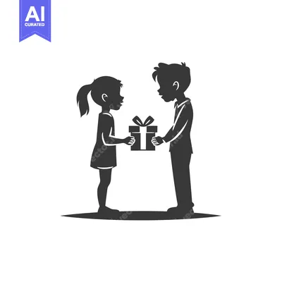 Aset premium populer: Girl Giving a Gift to a Boy