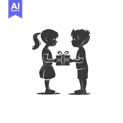 Premium design asset: Girl Giving a Gift to a Boy