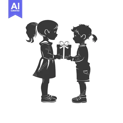 Popular premium asset: Girl giving a gift to a boy, black silhouette