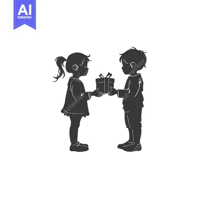 Aset premium populer: Girl Giving Boy Gift Box with Ribbon