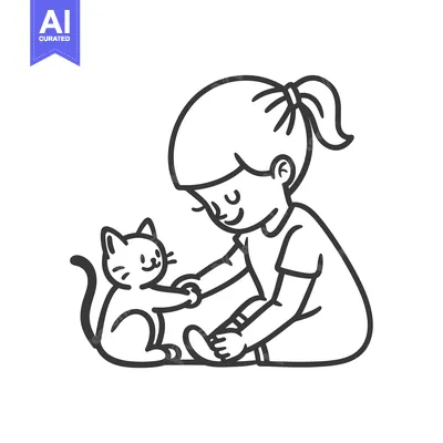 Premium design asset: Girl Holding Hands with a Cat