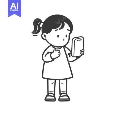 Aset desain premium: Girl Holding Smartphone and Giving Thumbs Up