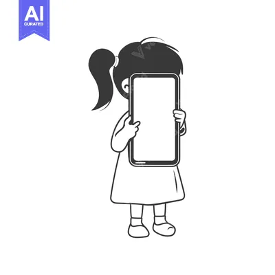 Aset desain premium: Girl Holding Smartphone with Blank Screen